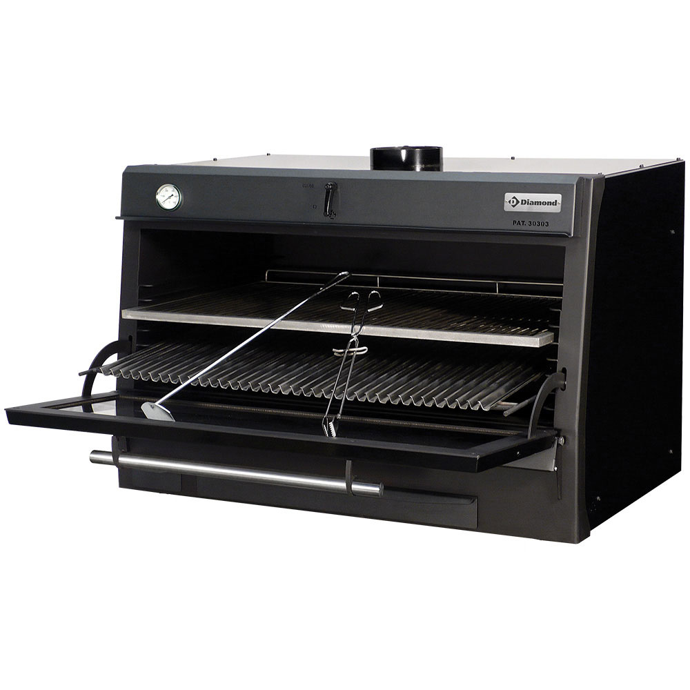 Diamond 150 Kg/h Holzkohleofen-BBQ, GN 2/1 + GN1/1 (120 Kg/h)/Schwarz