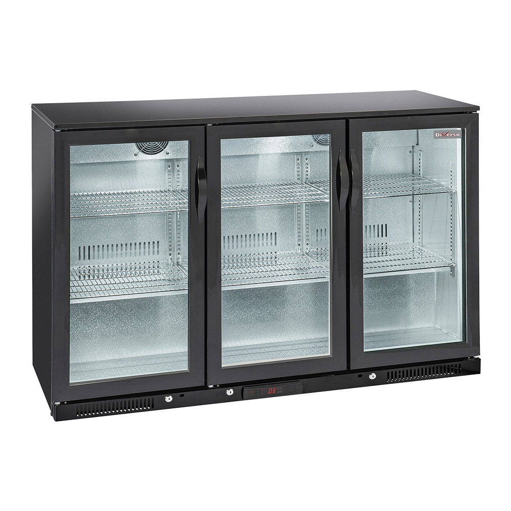 Diverso Flaschenkuehlschranke Belüfteter Flaschenkühler "Hinterbar",  3 Glas-Schwenktüren