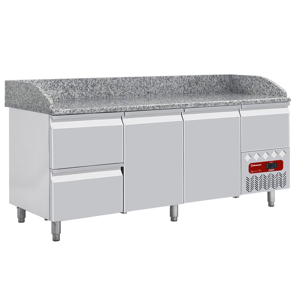 Diamond Khl- und Gefriertische Kühltisch  2 Türen 600x400, 2 neutrale Schubladen (8x Behälter  600x400) + Schubladen für Utensilien