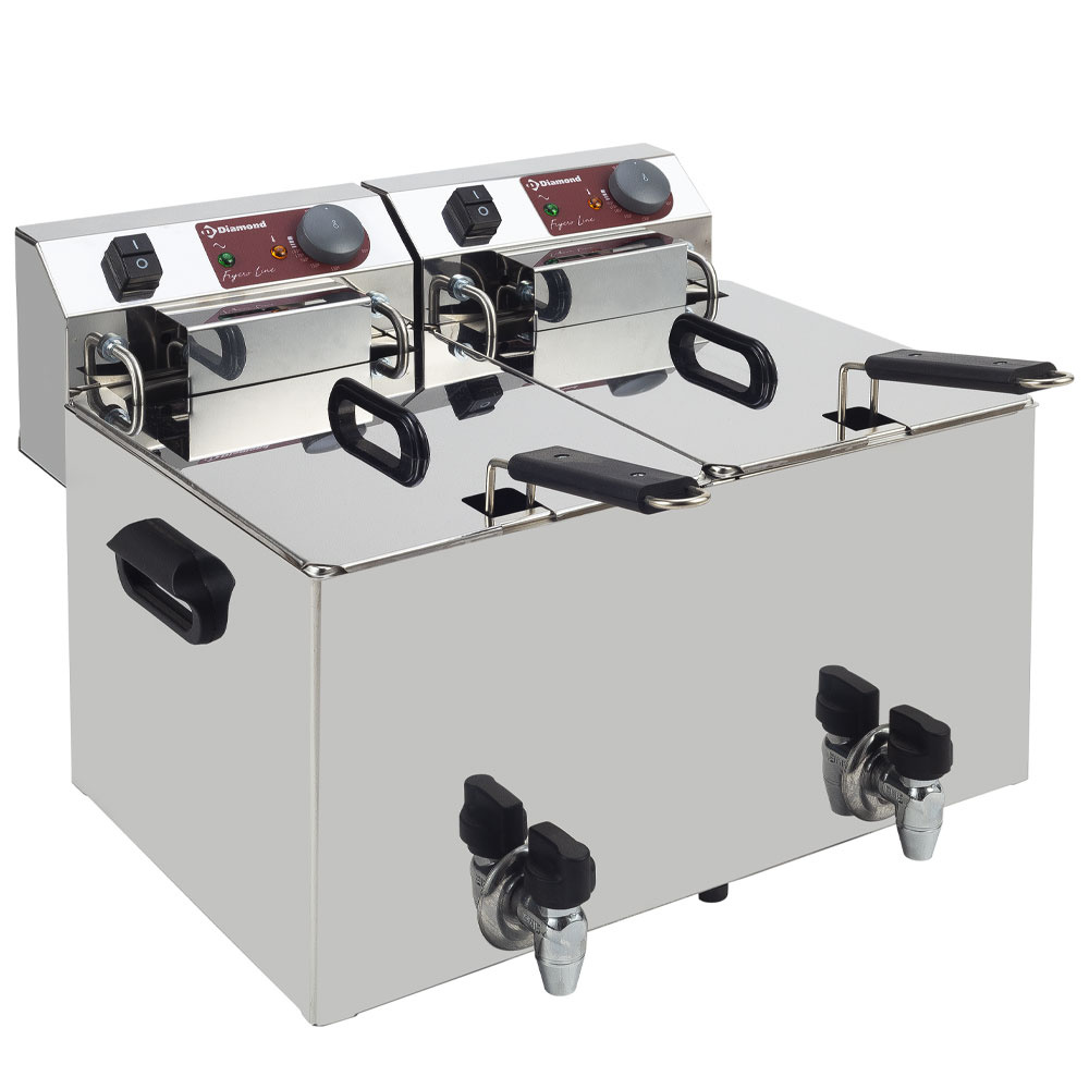 Diamond Friteusen Elektro-Tischfriteuse 2x 10 Liter + Ablasshahn