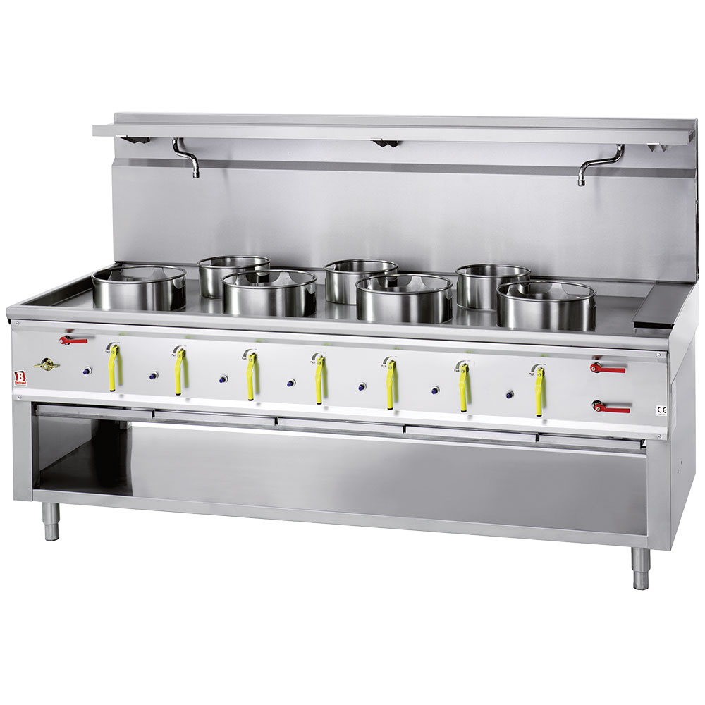 Gas Wok Herd 7 Brenner mit Überflutungssystem