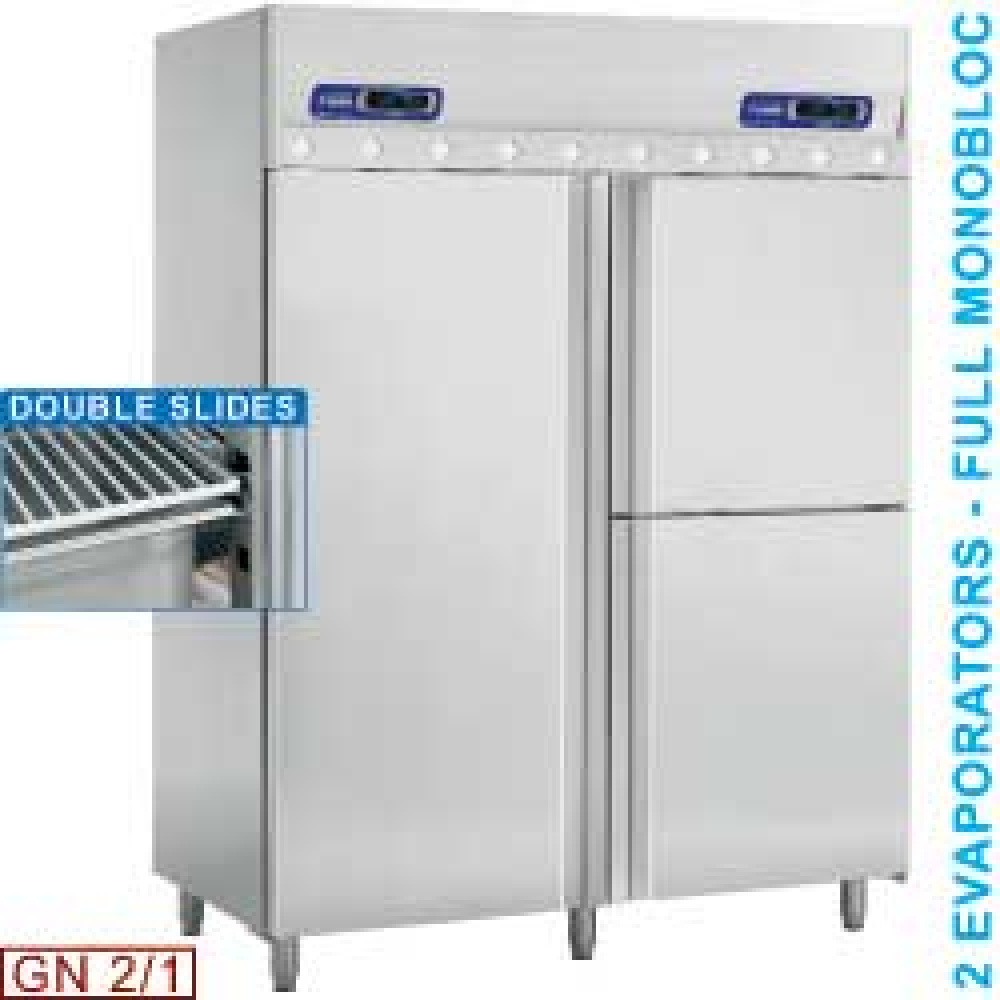 Diamond 1400 Lt / GN 2/1 Kühl und Fischschrank 700+350 & 350 Lit. 3 Türen GN 2/1 & 1/1, Auf Rädern