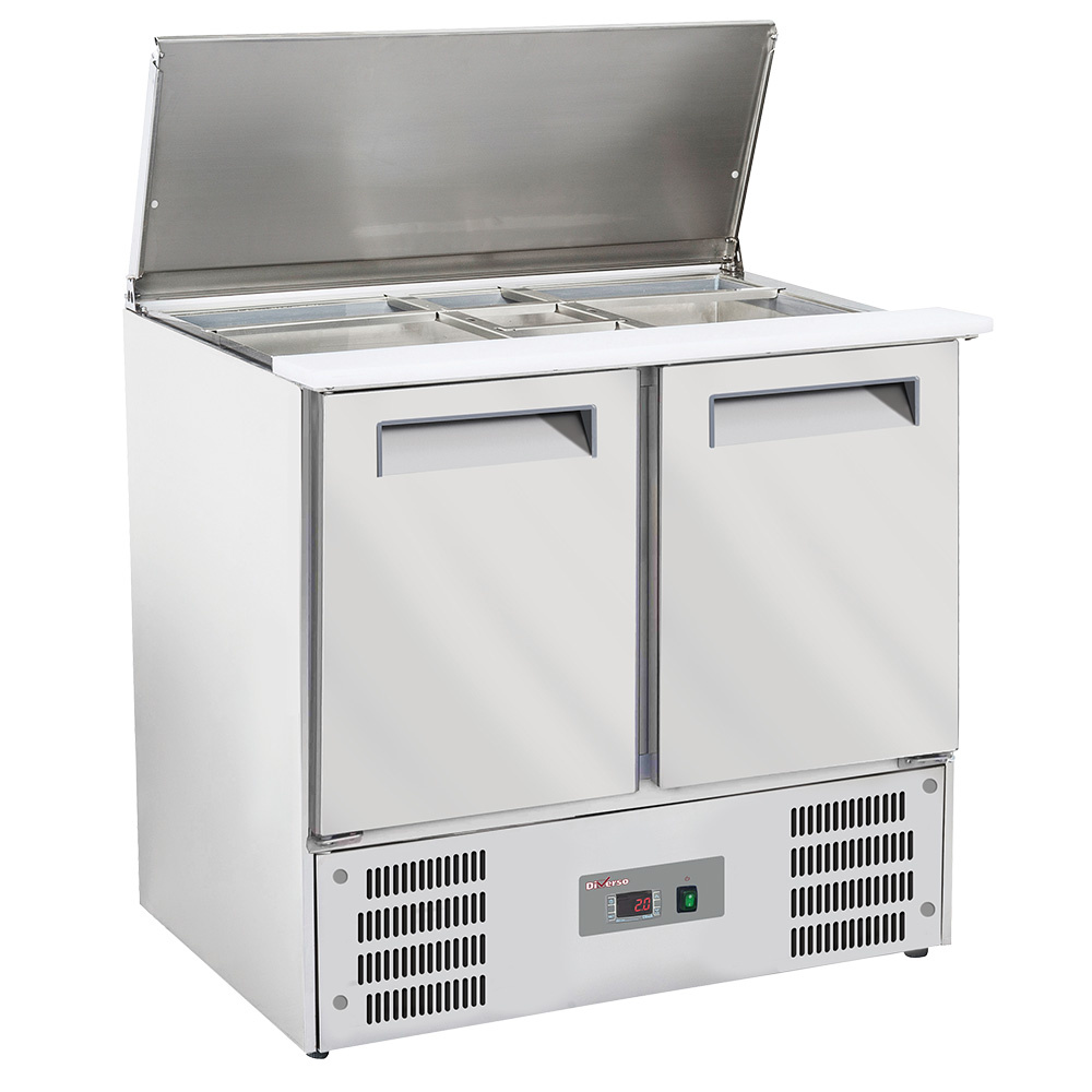 Diverso Khl- und Gefriertische Saladette mit Deckel, 2x GN1/1+3x GN 1/6-150 mm + Reserve 2 Türen,GN 1/1