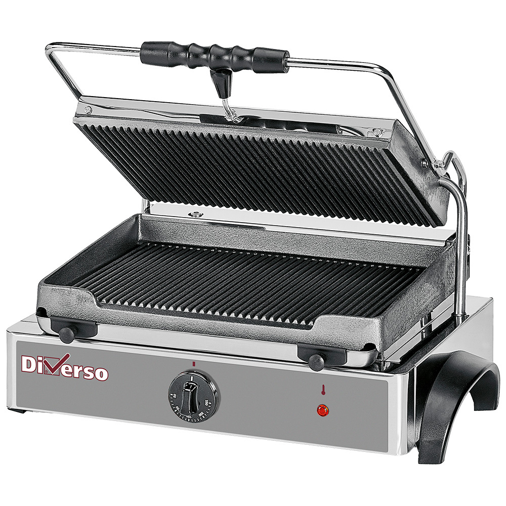 Diverso Panini Kontaktgrill Elektro Kontaktgrill MEDIUM, gerillte Platte