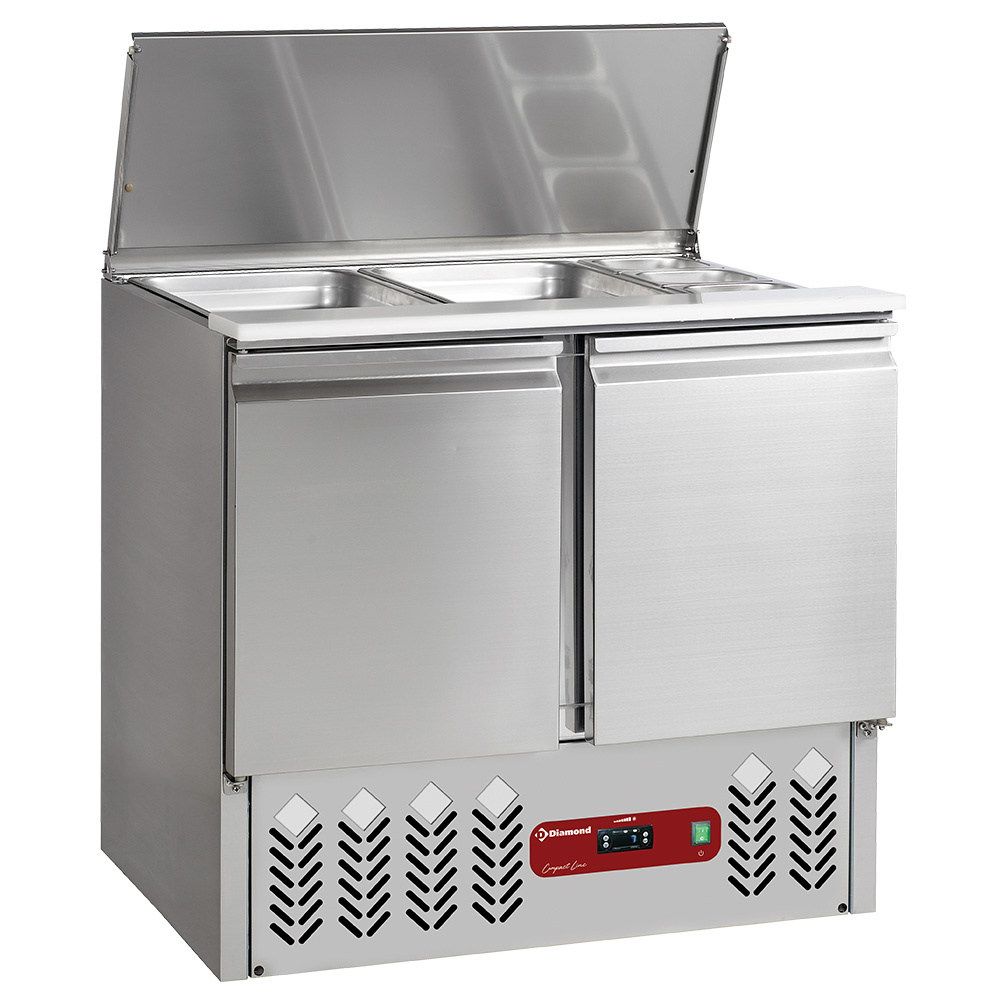 Diamond Khl- und Gefriertische Saladette mit Deckel, 2x GN1/1+3x GN 1/6-150 mm + Reserve 2 Türen,GN 1/1, 240 Lit