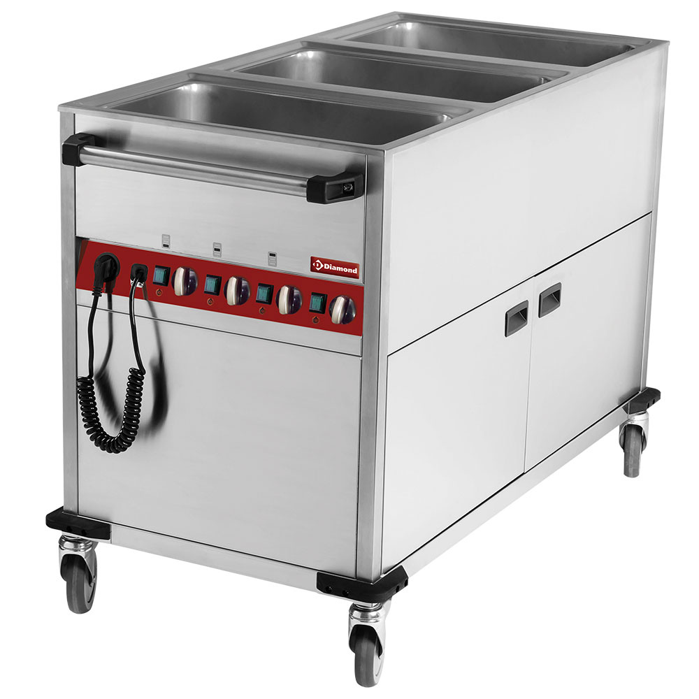 Diamond Bain-marie Wagen Wärmewagen 3x GN 1/1 H 150 mm, 3 Temperaturen (am Wärmeschrank)