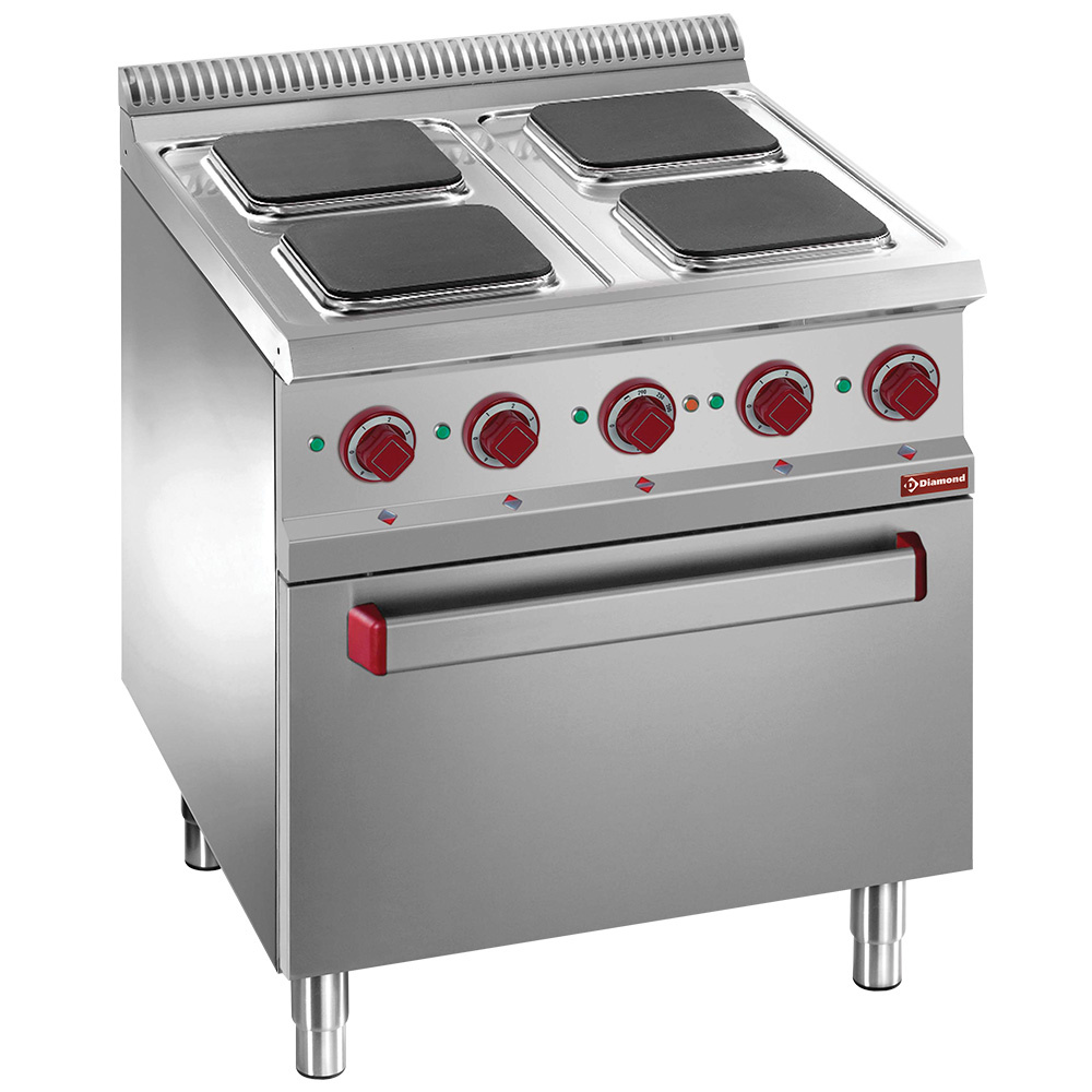 Diamond ELECTRIC Elektro Plattenherd mit 4 Squadrat Platten auf Elek. Backofen GN 2/1 und Grill