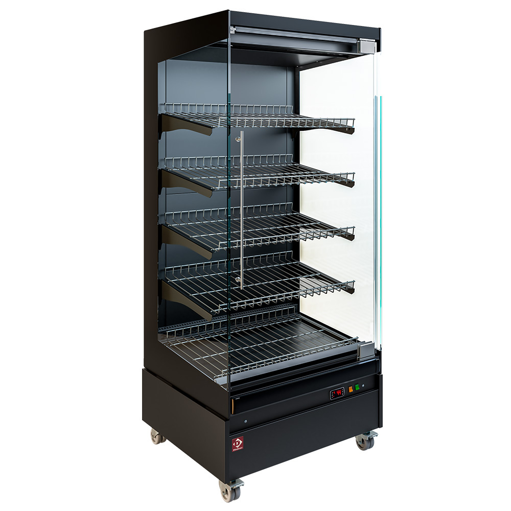 Diamond Warme Vitrinen Beheizte Vitrine, Selbstbedienung, mit Glastür, auf Rädern - FULL BLACK