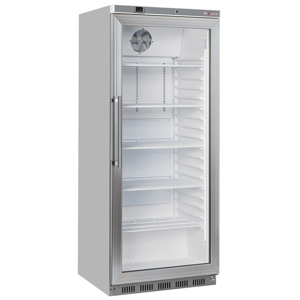 Diverso Kuehl/Gefrieschraenke Kühlschrank GN 2/1, Glastür, belüftet, 600 Liter. aus Edelstahl