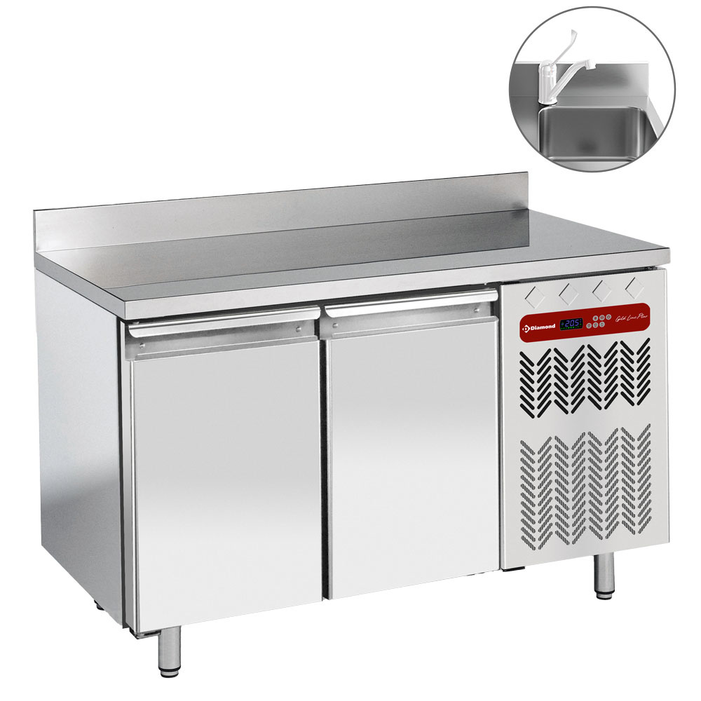 Diamond 700 MM / GN 1/1 + SINK Umluft Kühltisch (Wand), 2 Türen GN 1/1 mit Waschbecken