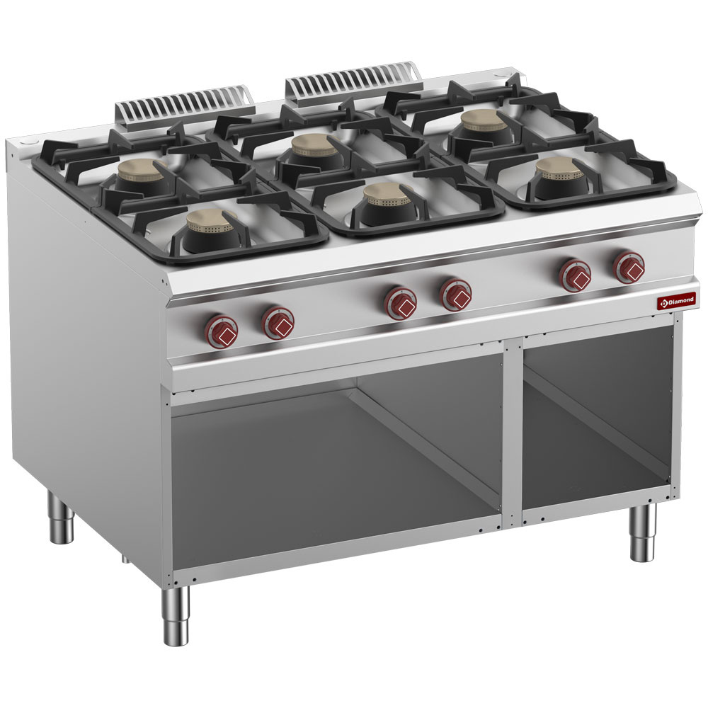 Diamond GAS Gasherd 6 Gazbrenner, offener Unterbau