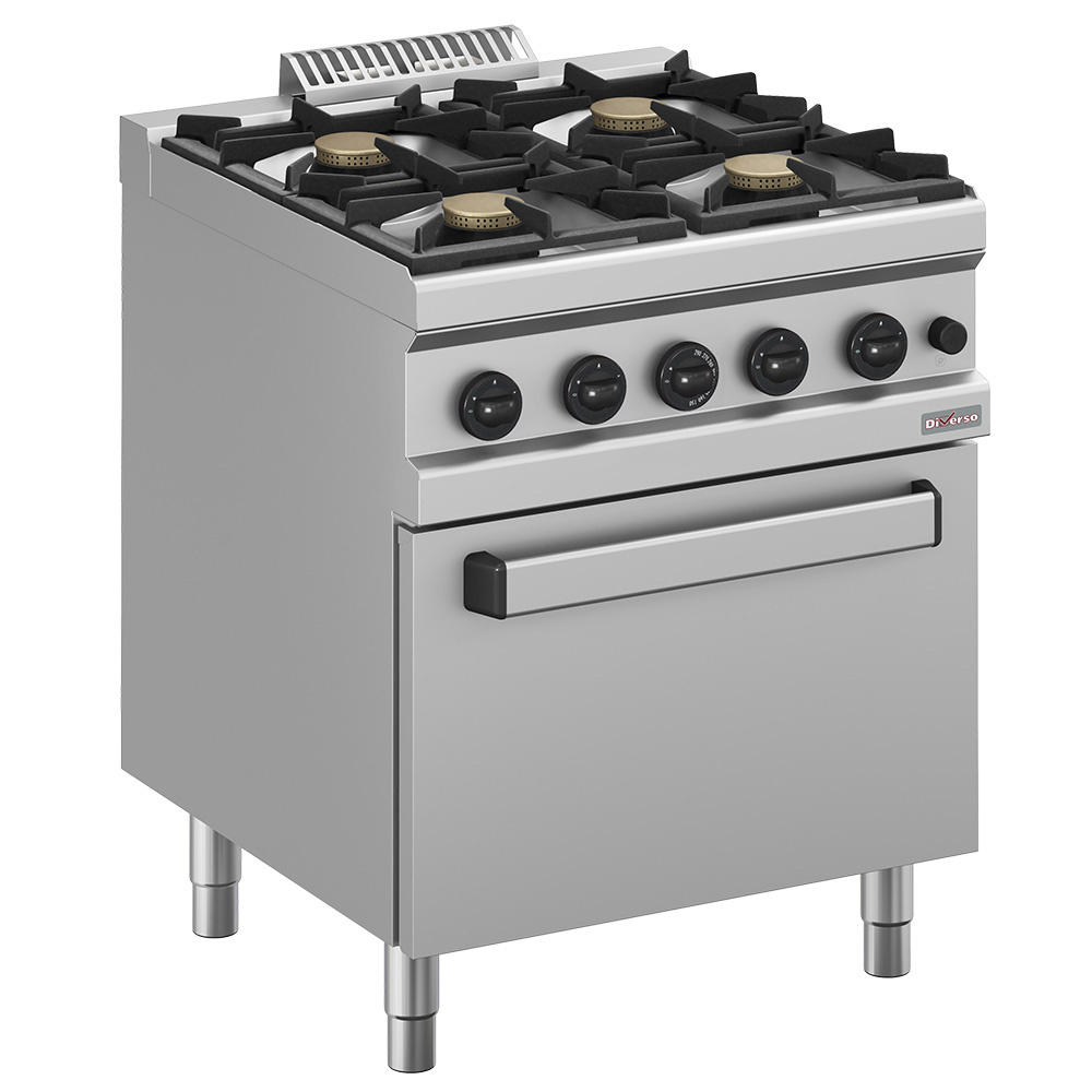 Diverso Ofen Gasherd 4 Brenner auf Gasbackofen GN 2/1