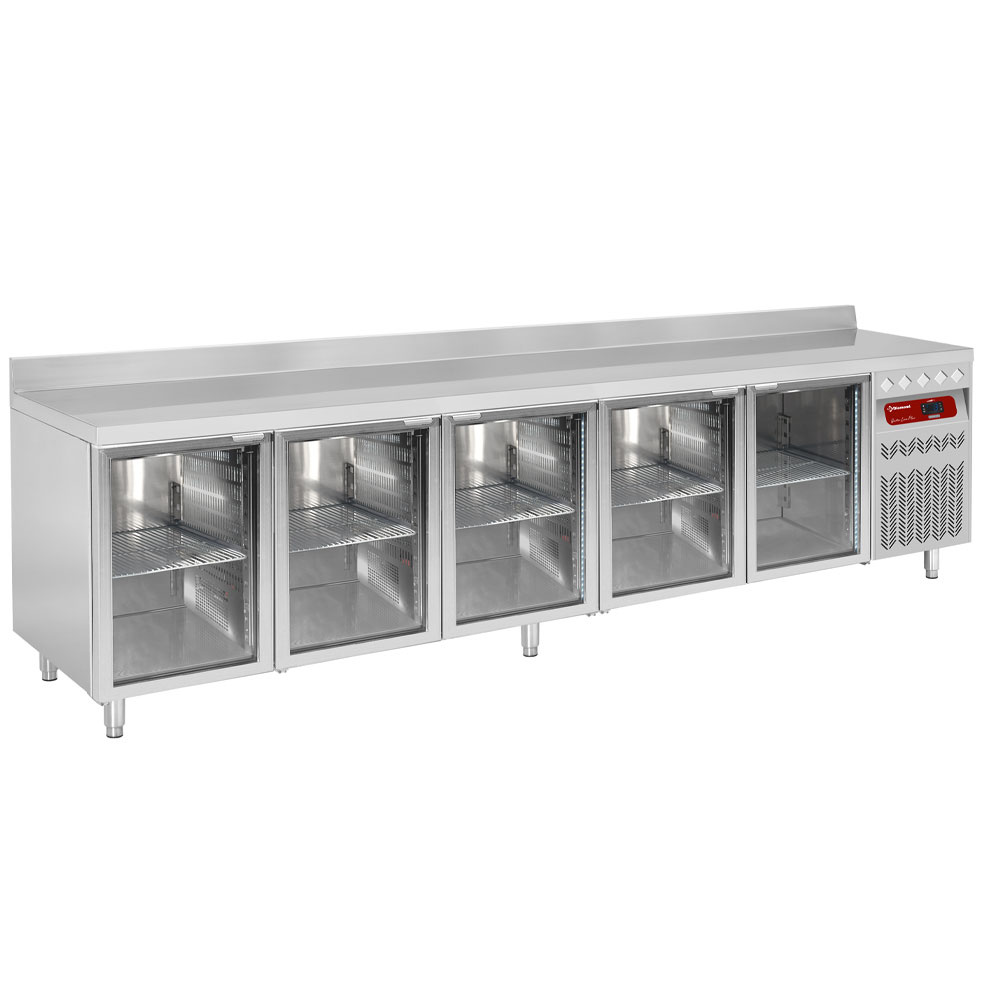 Diamond 700 MM / GN 1/1 Umluft- Kühltisch "für die Wand", 5 Glastüre GN 1/1, 700Lit.