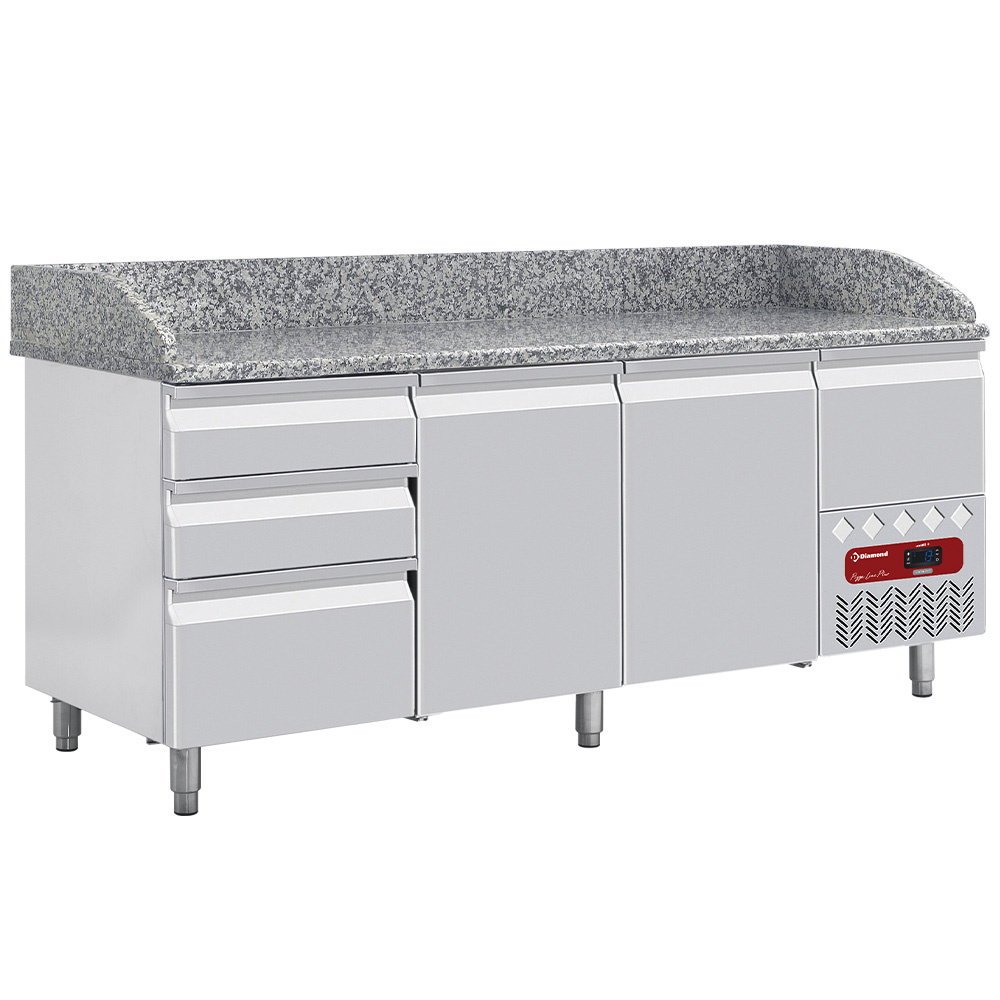 Diamond Khl- und Gefriertische Kühltisch  2 Türen 600x400, 3 neutrale Schubladen (8x Behälter  600x400) + Schubladen für Utensilien