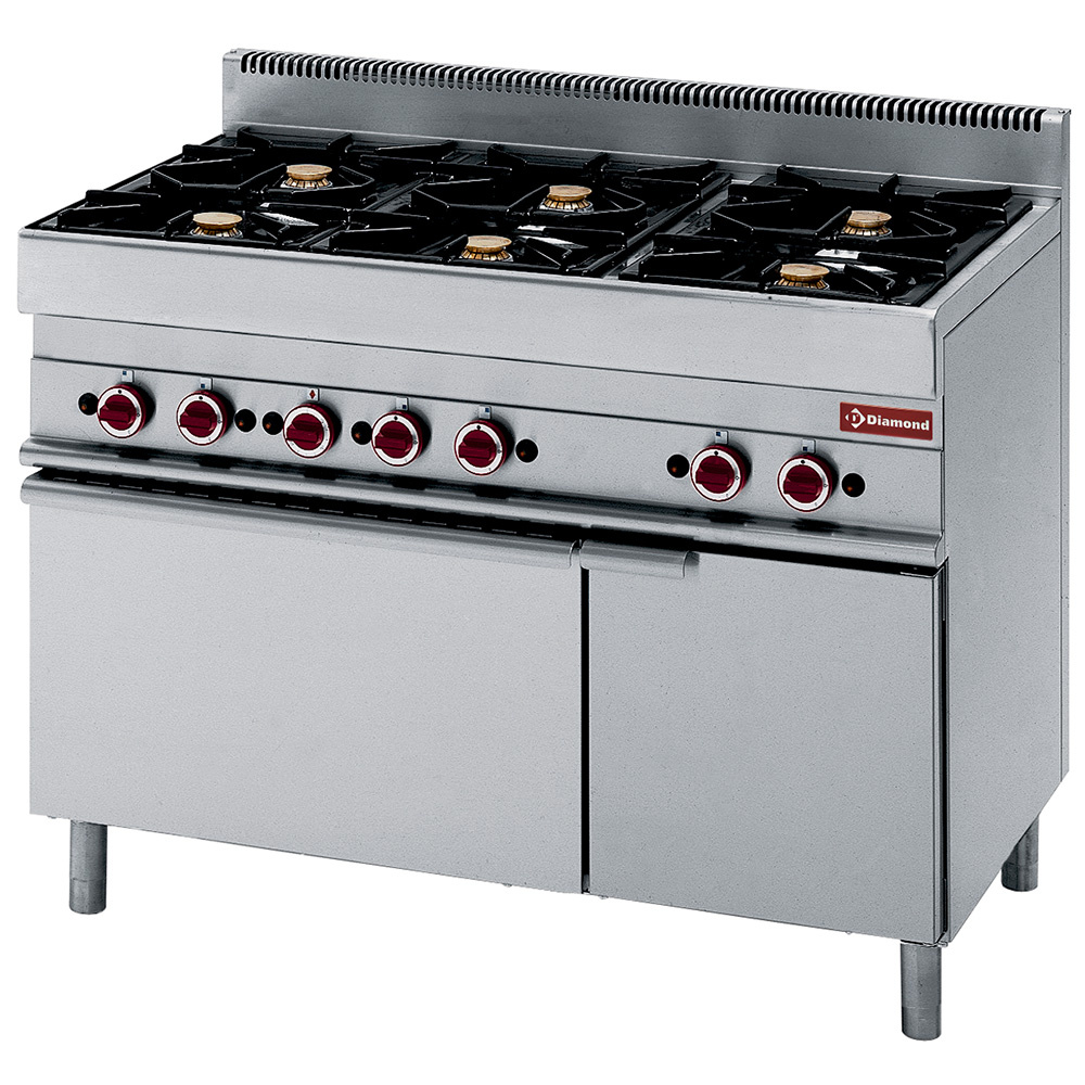 Diamond Kochserie Modular ALPHA 650 Gasherd 6 Brenner mit Gasbackofen und neutralem Unterbrau