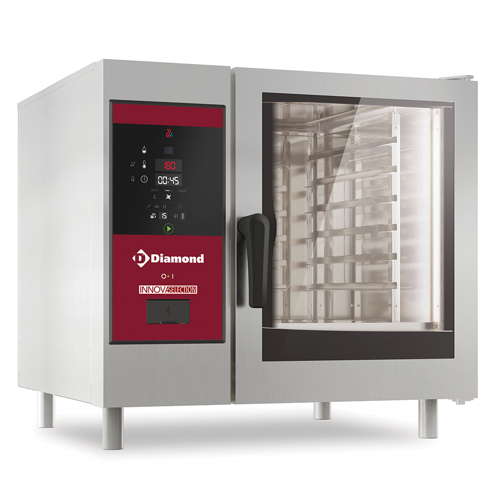 Diamond 6x GN 1/1 - ELECTRIC Elektro Kombidämpfer mit direkter Dampfzufuhr und Konfektion, 6x GN 1/1 + Reinigung