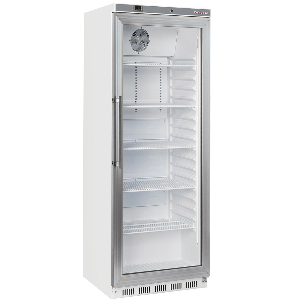 Diverso Kuehl/Gefrieschraenke Kühlschrank, Glastür, belüftet, 400 Liter - Weiss