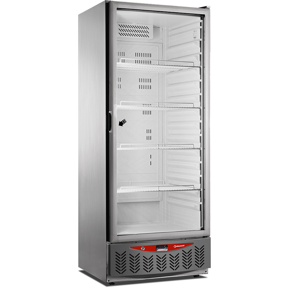 Diamond Kuehl/Gefrieschraenke Umluftkühlschrank, 525 Liter, Glastür, GN2/1+600x400, Edelstahl