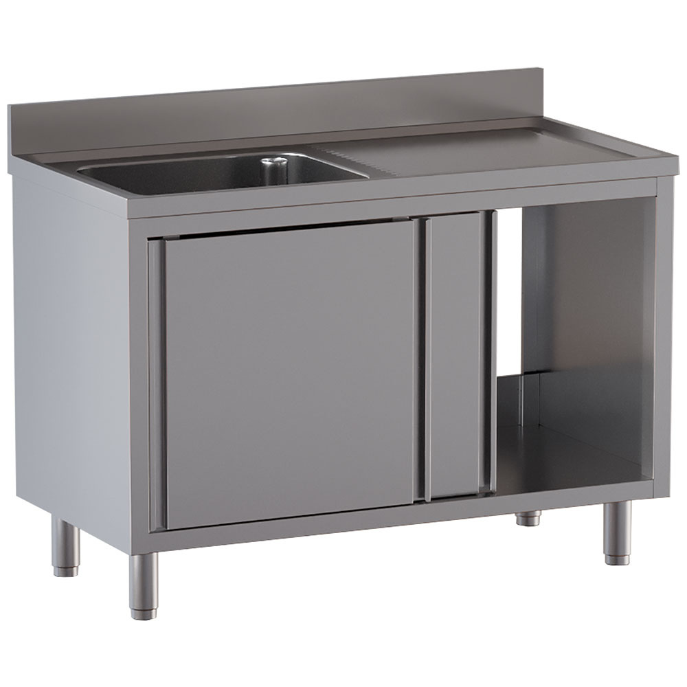 Diamond Waschbecken geschlossen Spültisch mit 1 Becken 600×500×300, Abtropffläche rechts, auf Unterschrank mit 2 Schiebetüren
