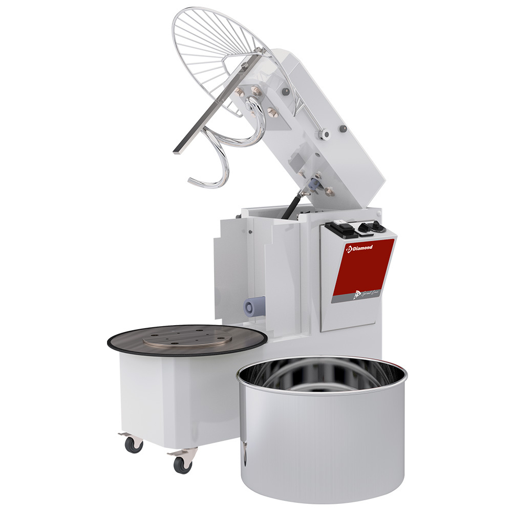 Diamond 2 SPEEDS / TIMER Spiralkneter 22 Liter neigbarer Kopf, abnehmbarer Behälter, 2 Geschwindigkeiten,Timer, auf Rädern