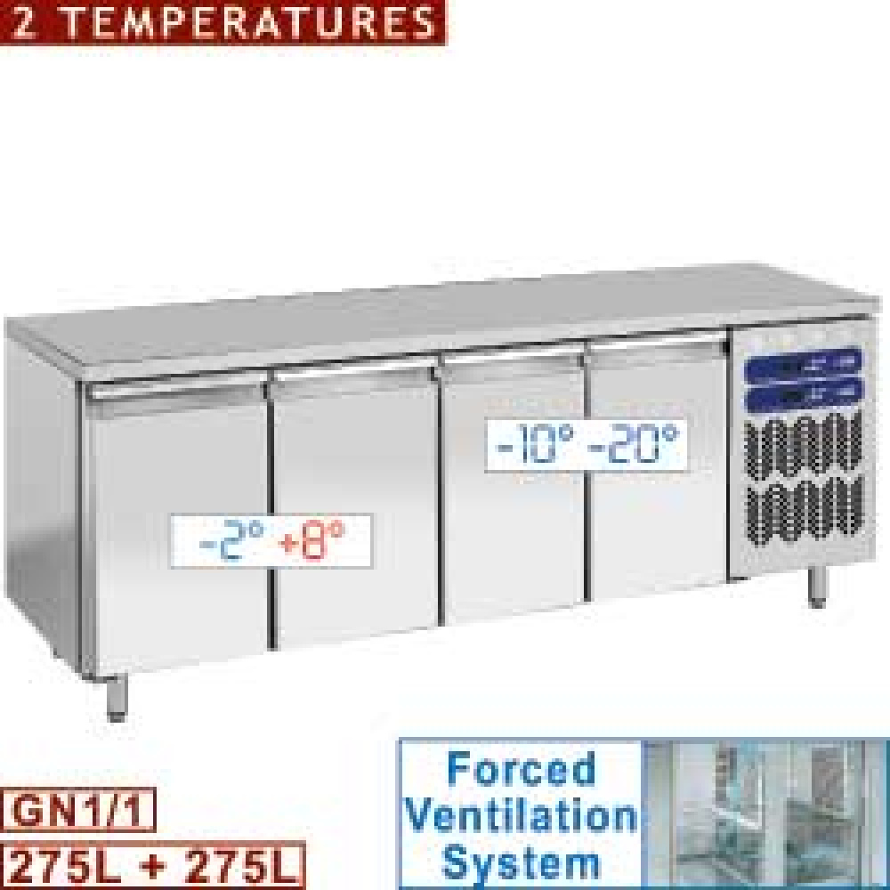 Diamond 2 T° / 700 MM / GN 1/1 Umluft Kühl und Tiefkühltisch, 2 Temperaturen, 4 Türen GN 1/1