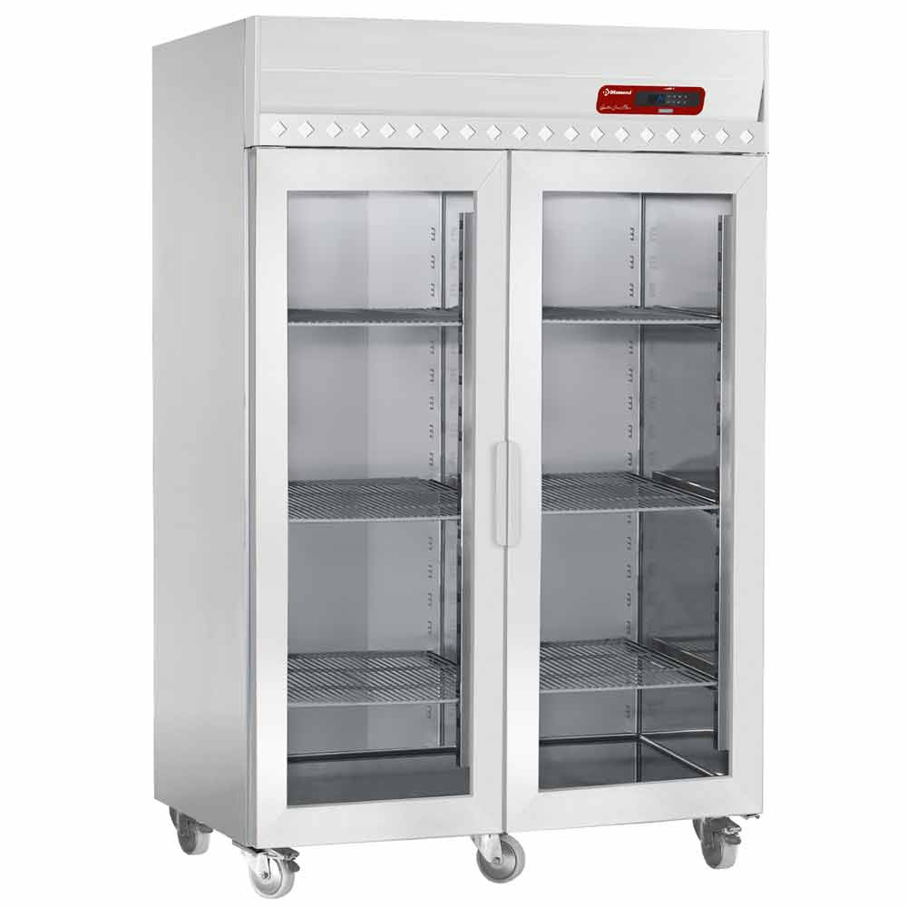 Diamond 1400 Lt / GN 2/1 Umluftkühlschrank 1400 Liter 2 Glastüren GN 2/1, Auf Rädern