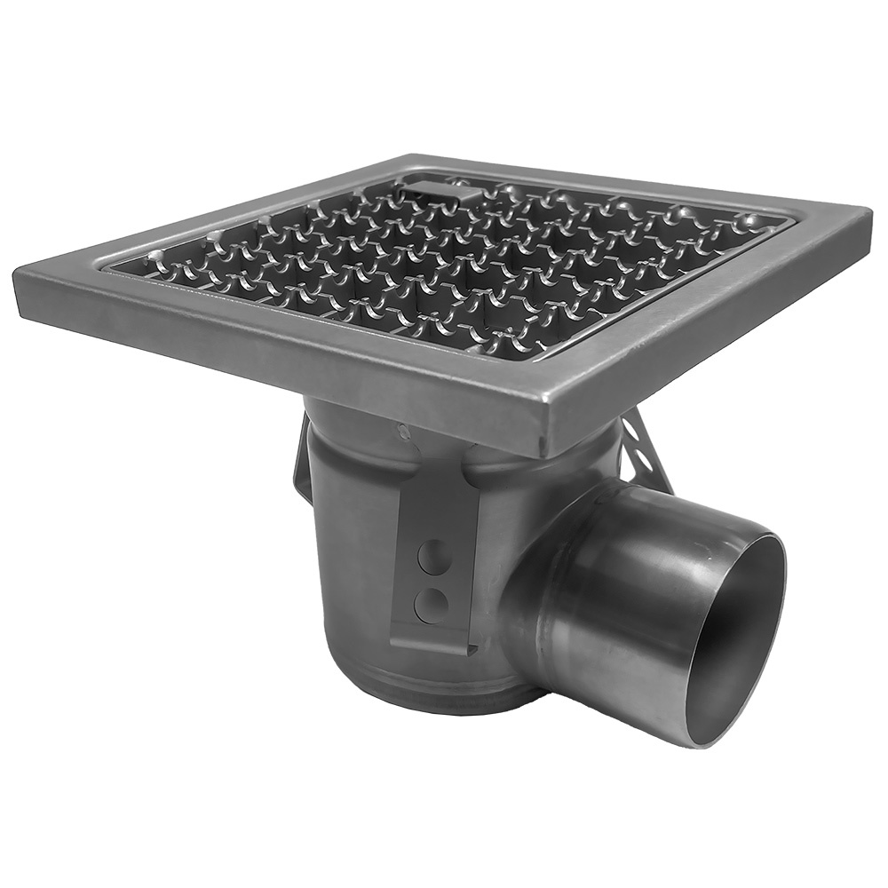 Diamond Bodenablaufrinnen Bodenrinne aus Edelstahl 400x400, seitlicher Ausgang