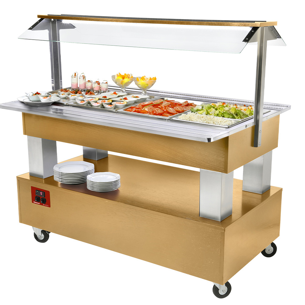 Diamond Gekühlt / 4xGN 1 / 1 Buffet - gekühlte Salatbar, 4x GN 1/1-150 (Helle Eiche Holz)