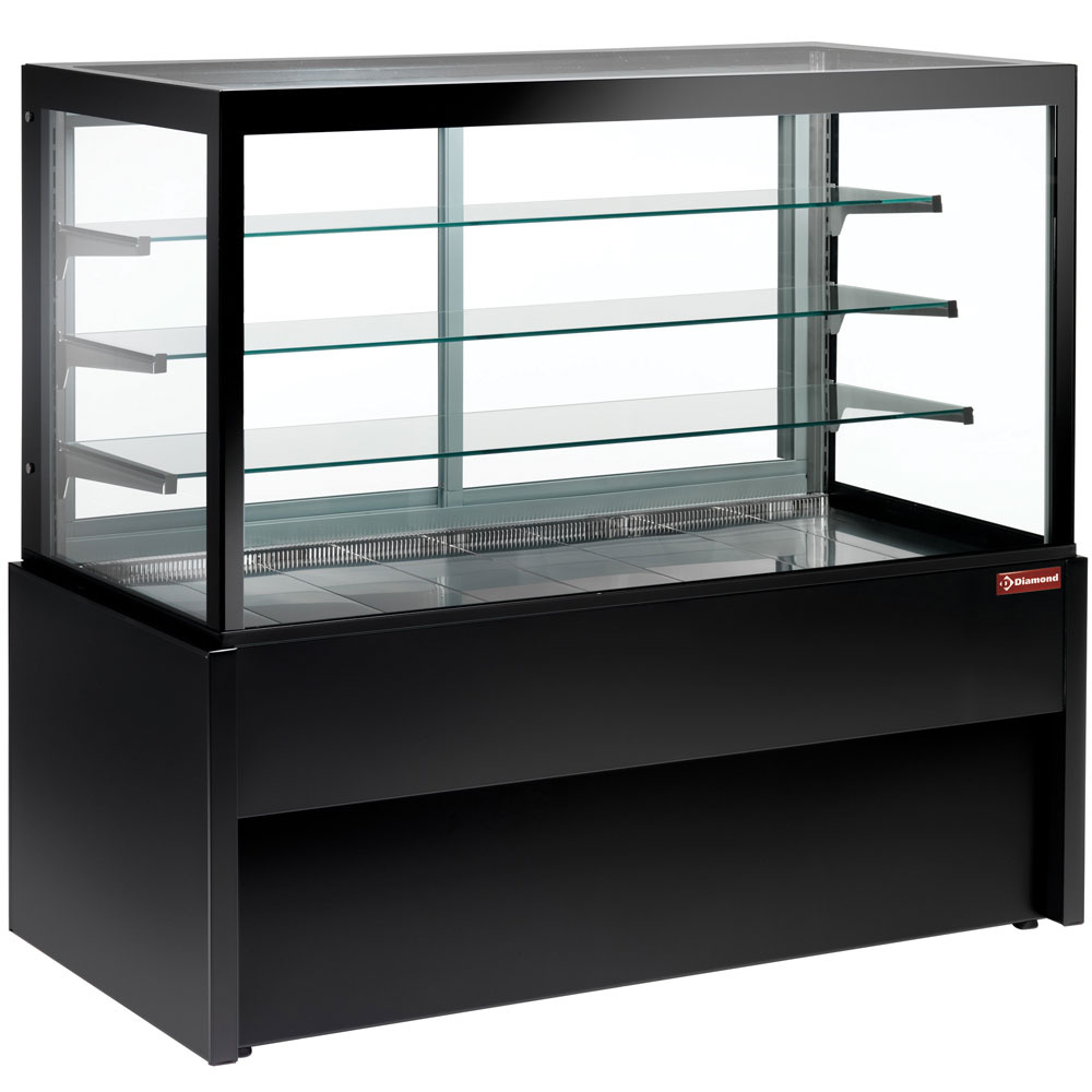 Diamond Vitrinen-Theken Panorama-Verkaufstheke, heizend, 4 Stufen, ohne Reservefach  - SCHWARZ
