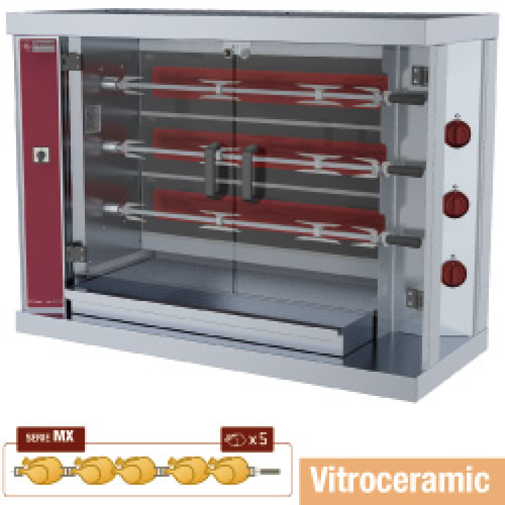 Diamond EL. Vitrocéramique Hähnchengrill Glaskeramik, 3 Spieße (15 Hähnchen)