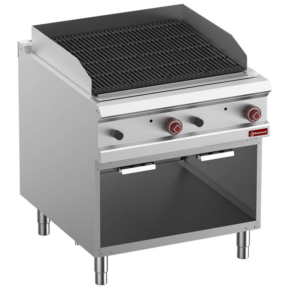 Diamond GAS Lavasteingrill, Modul 1/1, Rost "2 faces" aus Gusseisen, offener Unterbau