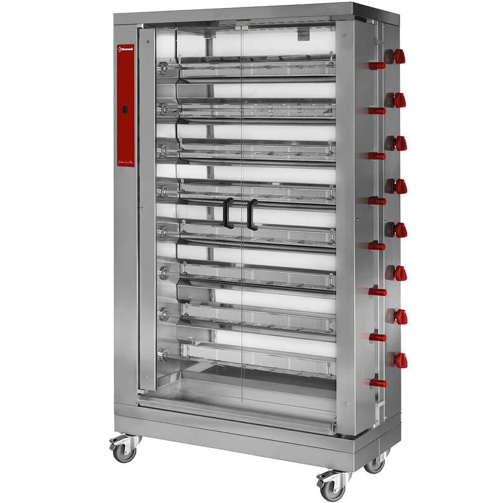 Diamond Hähnchengrill Hähnchengrill Gas, 8 Spieße auf Rädern (48 Hähnchen)