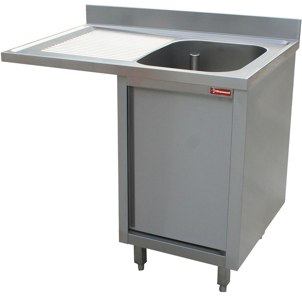 Diamond Waschbecken geschlossen Spültisch mit einem Becken, Abtropfbrett rechts, auf Schrank mit 2 Schiebetüren und platz für Geschirr.