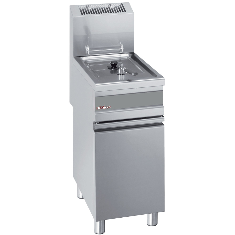Diverso Friteusen Gas-Friteuse, 1 Becken für 15 Liter mit Unterschrank