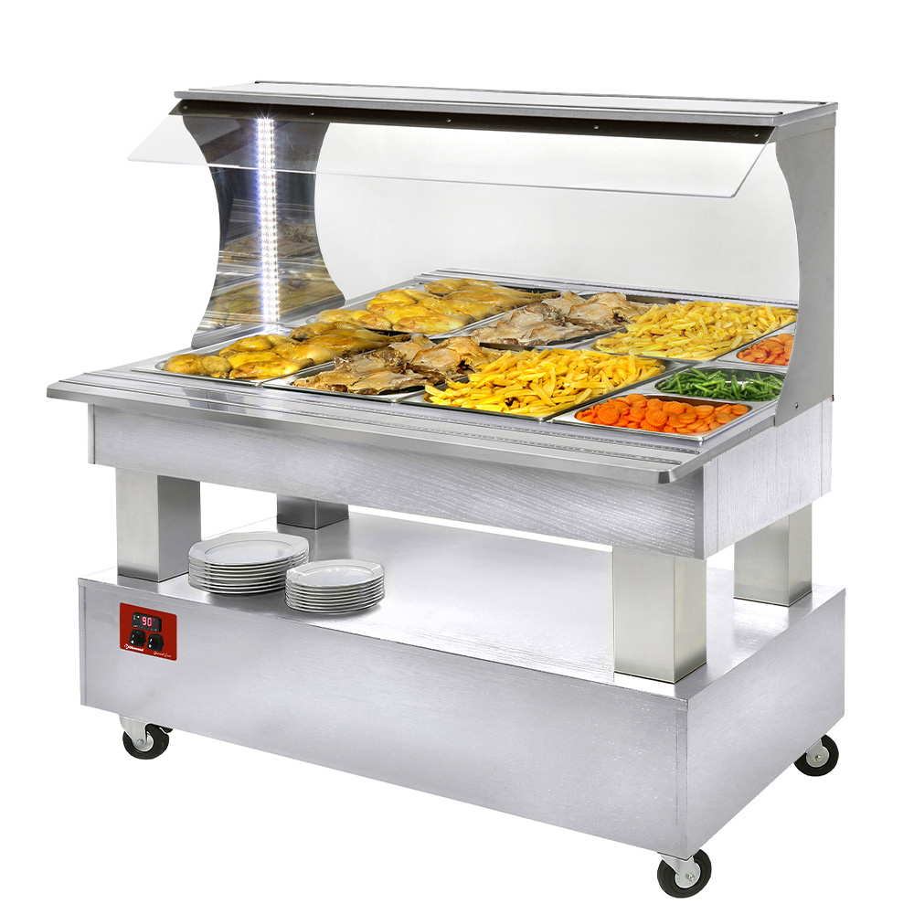 Diamond Bain-marie / 4xGN 1 / 1 Bain Marie, warmes Wand-Buffet, 4x1/1-150 (weißes Holz)