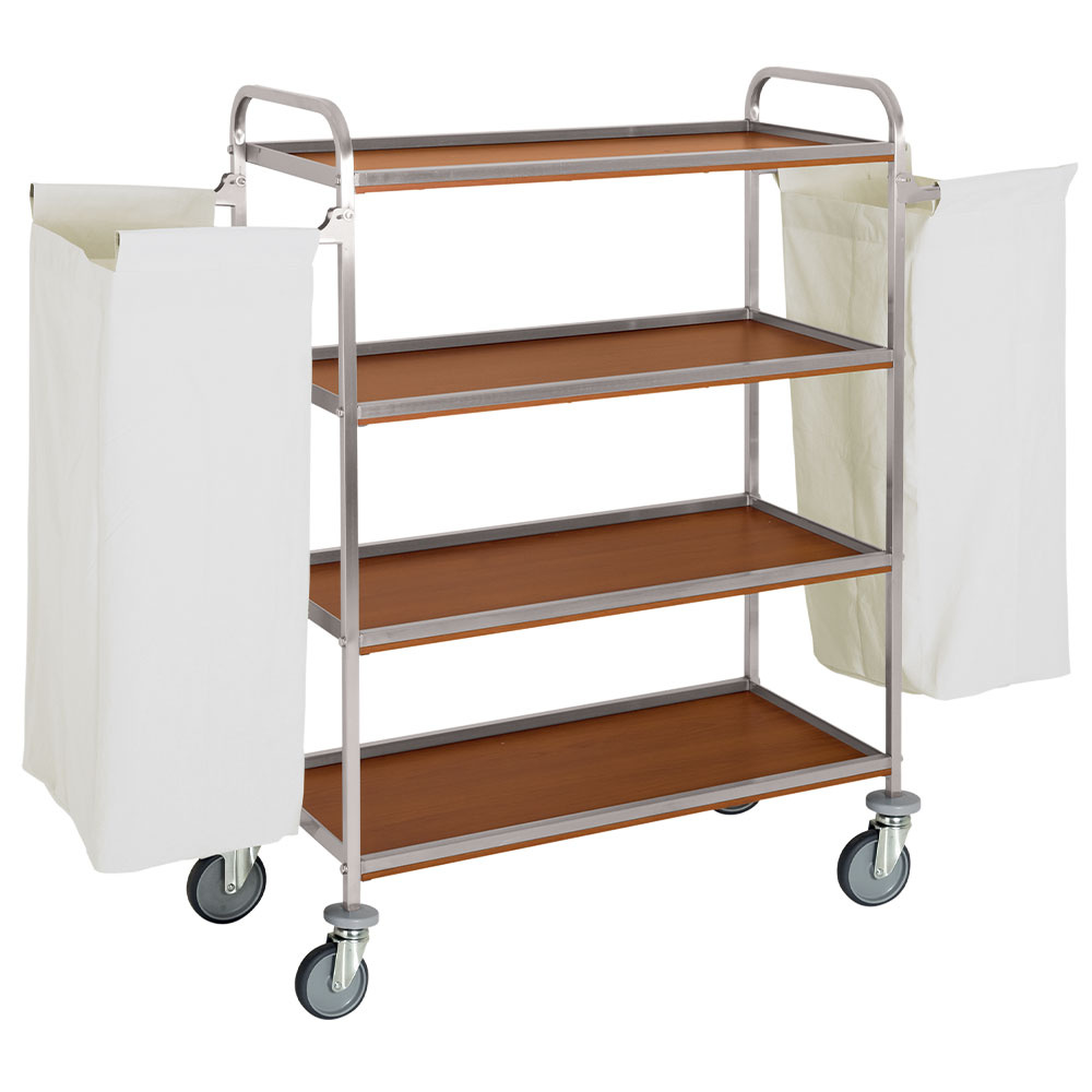 Diamond Room Service Servicewagen aus Edelstahl, 4 Böden, 2 Wäschesäcke