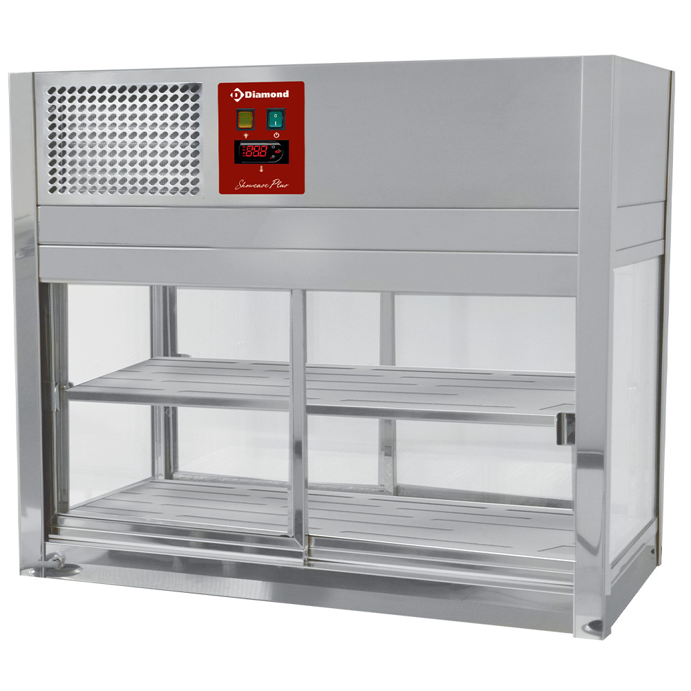 Diamond STAINLESS STEEL Kühlvitrine, 4-seitig verglast, 2 Schiebetüren